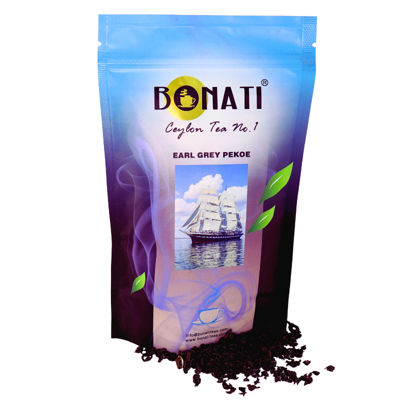 Bonati Earl Grey Pekoe Ceylon black tea with bergamot, loose leaf black tea, 100 g foil pouch with resealable lock
