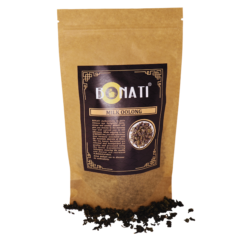Bonati Milk Oolong tea, loose leaf oolong tea with milky notes, 100 g foil pouch with resealable lock
