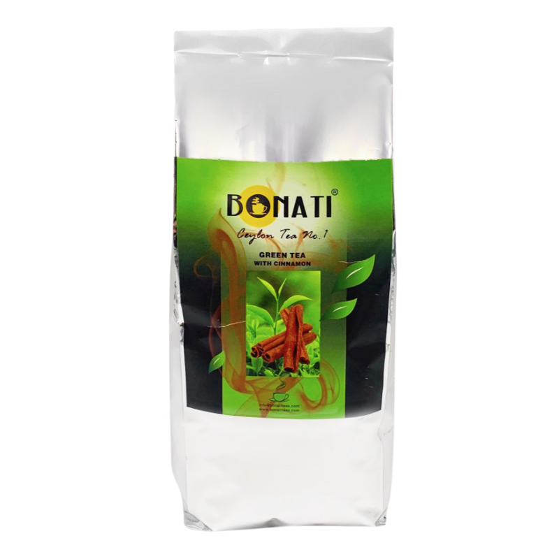 Bonati Ceylon green tea with cinnamon, loose leaf green tea, 500 g packaging
