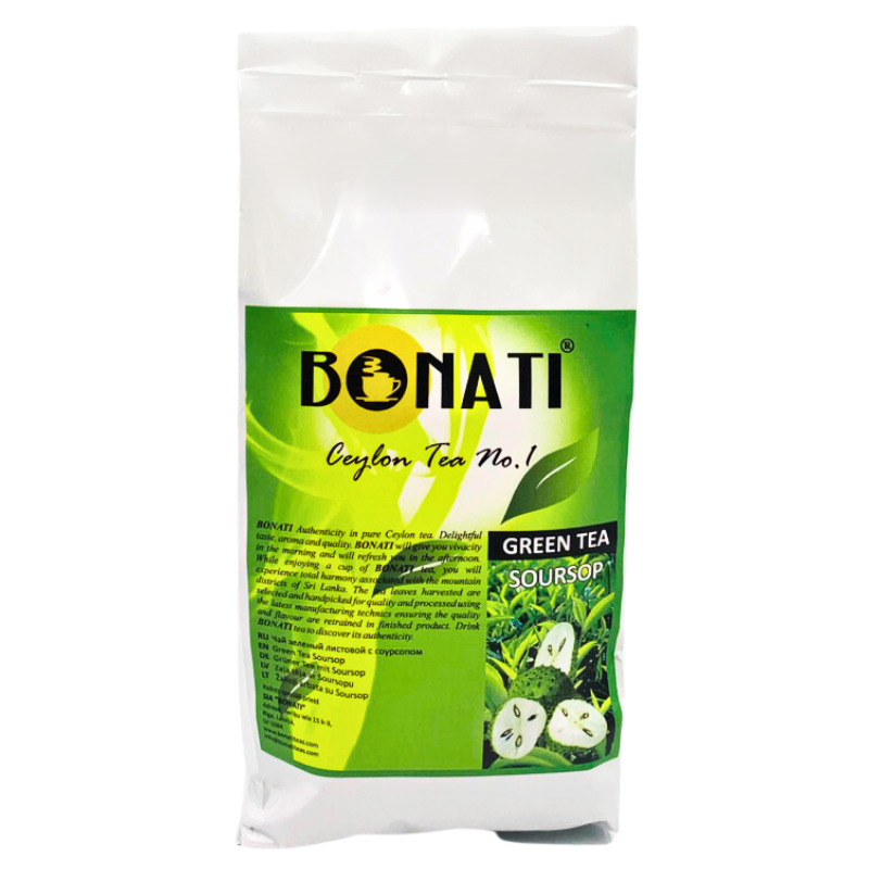 Bonati Ceylon green tea with soursop, loose leaf green tea, 100 g foil packaging
