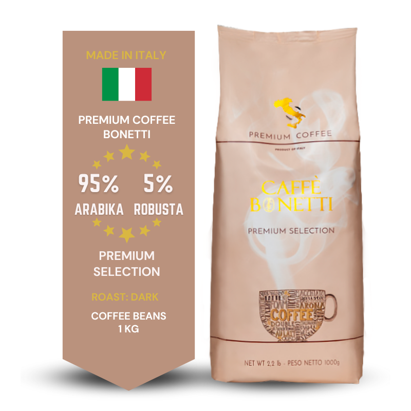 Bonetti Premium Selection Italian coffee beans, dark roast, 95% Arabica 5% Robusta, 1 kg foil packagin
